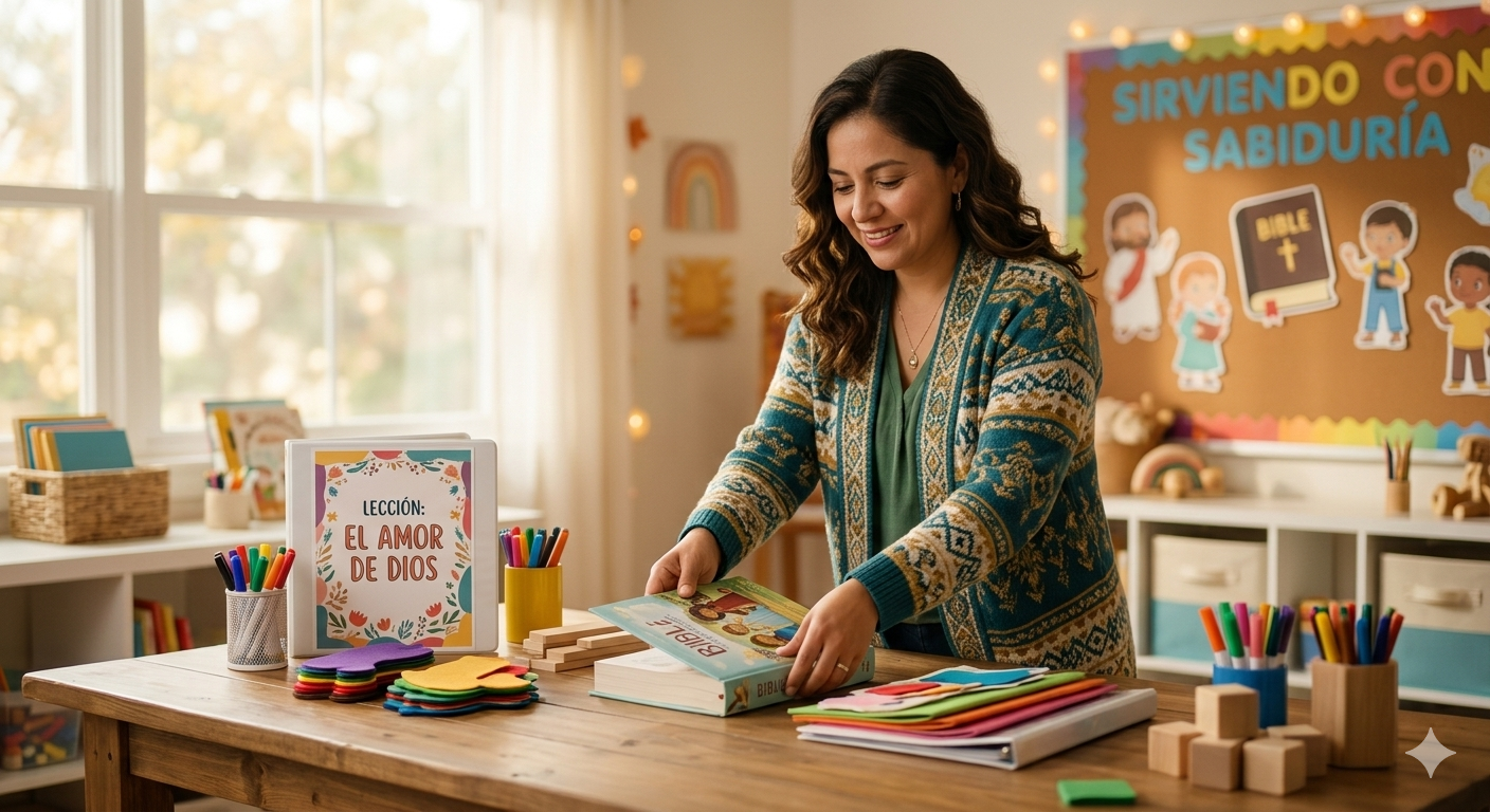 Maestra preparando lección